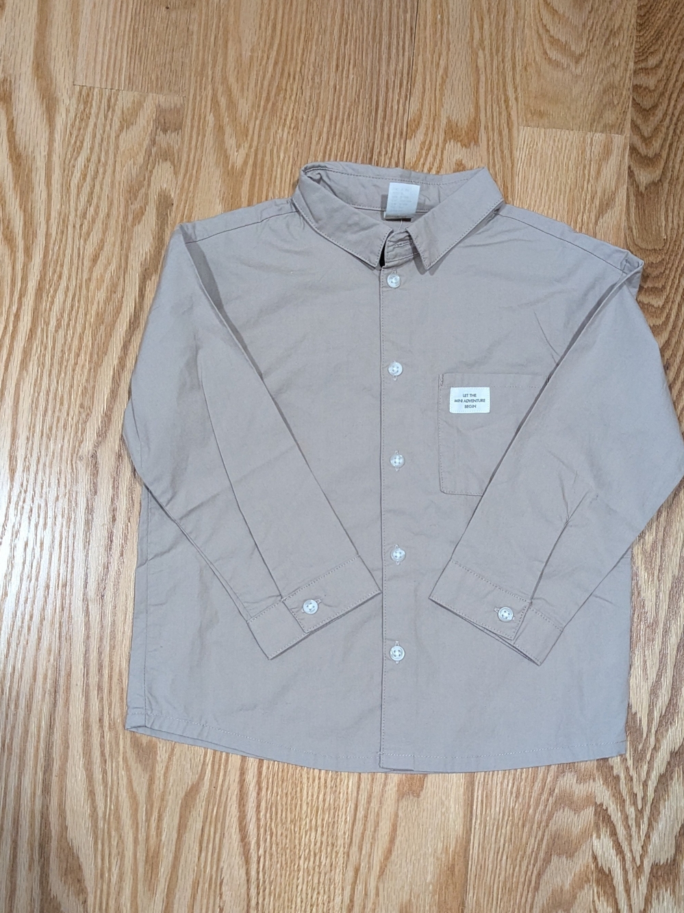 H&M Boys Light Taupe Long-Sleeve Button-Down Shirt